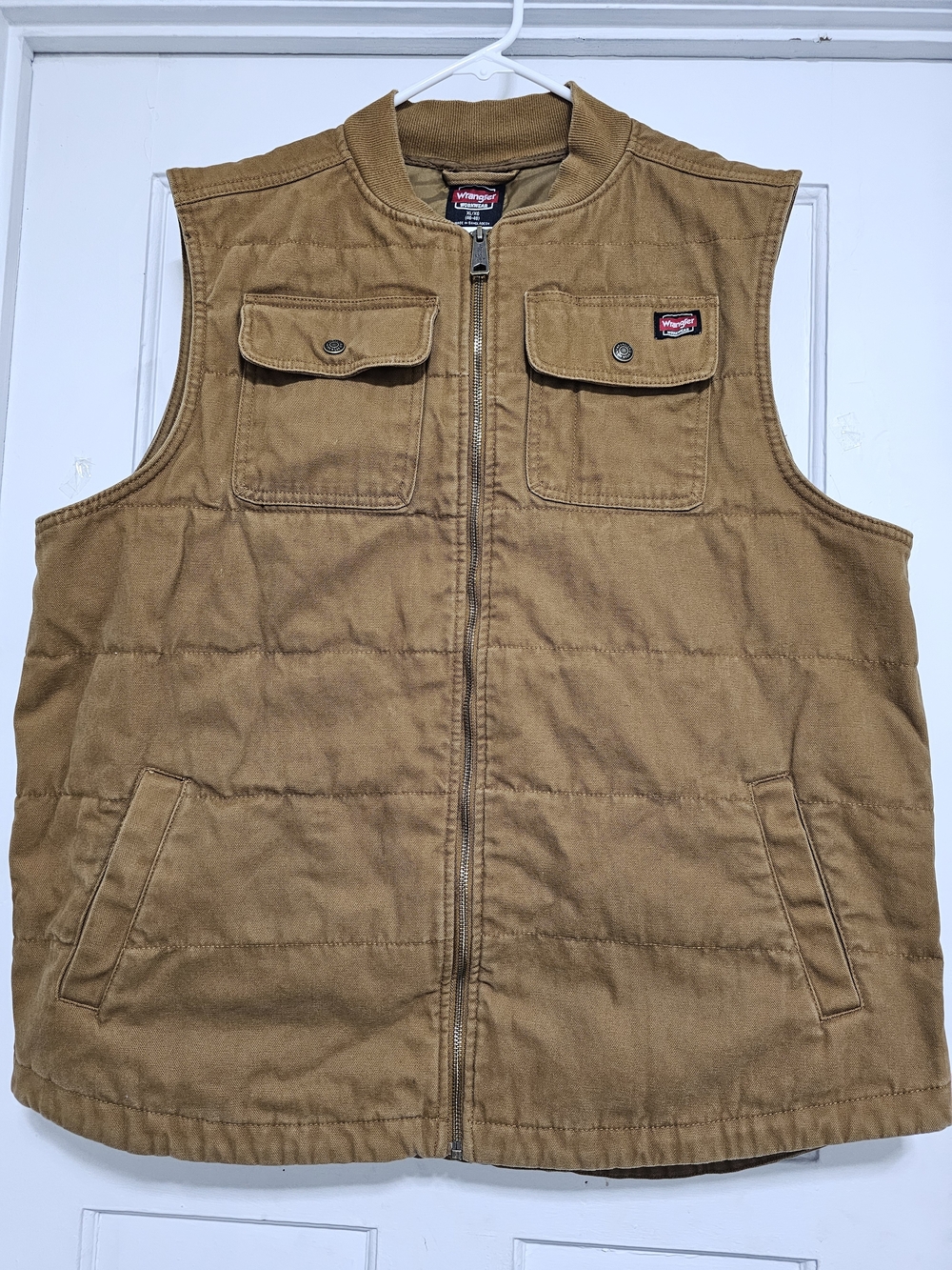 Wrangler Men's Brown Full Zip Lined Work Vest Cotton Solid XL 46-48